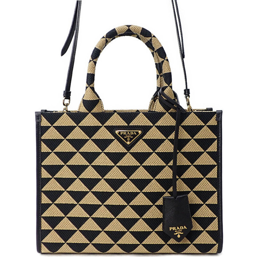 Prada Symbole embroidered tote bag white geometric Black